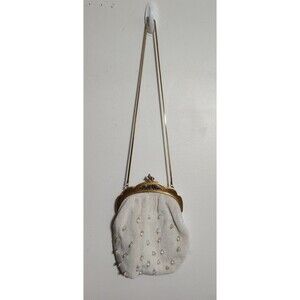 Vintage 1950's Delill White Beaded Clutch Purse With Gold Chain Strap Prom